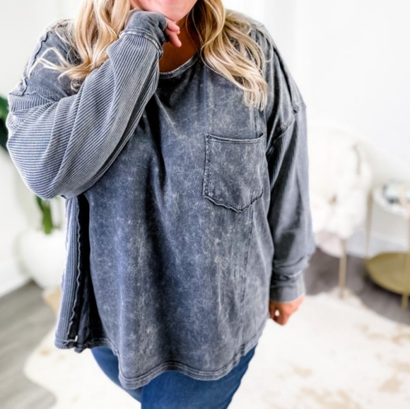 New Fantastic Fawn Mineral wash long sleeve pullover top sz L - Picture 5 of 6